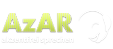 Logo AzAR - Schriftzug AzAR akzentfrei sprechen und Smiley mit Headset